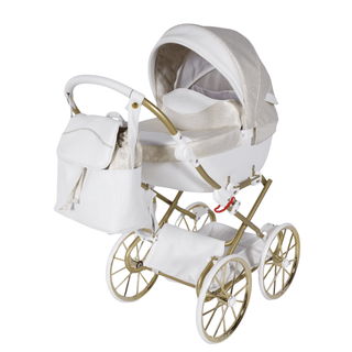 Junama White dolls pram in White — foldable toy pram with adjustable handle | Butterflies Baby UK
