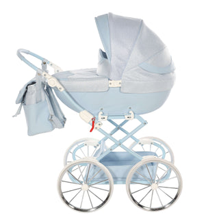 Junama blue dolls pram in blue — foldable toy pram with adjustable handle | Butterflies Baby UK