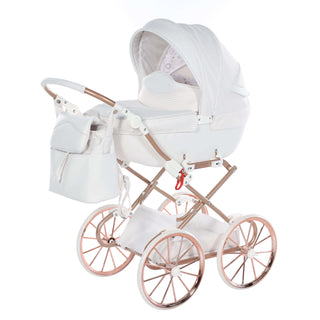 Junama Dolce White & Rose Gold Dolls Pram 4in1 luxury travel system