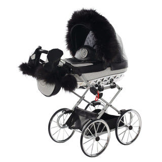 Junama Handcraft Glitter Black & Silver Dolls Pram 4in1 luxury travel system