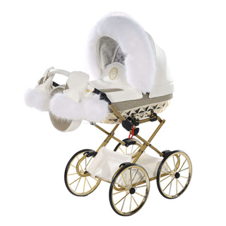 Junama Handcraft Glitter White & Gold Dolls Pram 4in1 luxury travel system