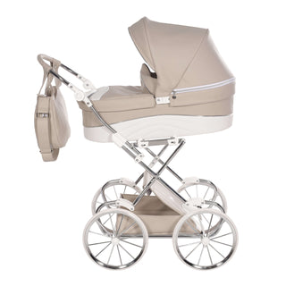 Junama glitter white dolls pram in white — foldable toy pram with adjustable handle | Butterflies Baby UK