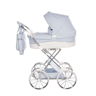 Junama glitter silver dolls pram in silver — foldable toy pram with adjustable handle | Butterflies Baby UK
