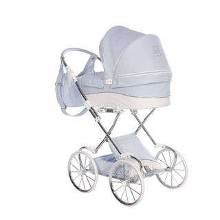 Junama glitter silver dolls pram in silver — foldable toy pram with adjustable handle | Butterflies Baby UK