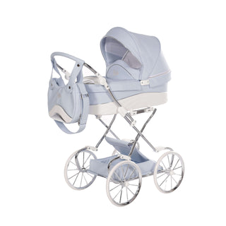 Junama glitter silver dolls pram in silver — foldable toy pram with adjustable handle | Butterflies Baby UK