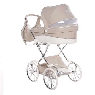 Junama glitter white dolls pram in white — foldable toy pram with adjustable handle | Butterflies Baby UK