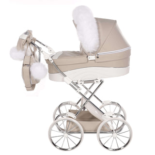 Junama glitter white dolls pram in white — foldable toy pram with adjustable handle | Butterflies Baby UK