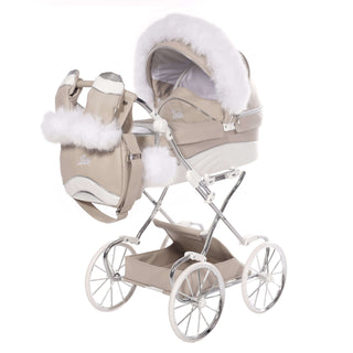 Junama glitter white dolls pram in white — foldable toy pram with adjustable handle | Butterflies Baby UK