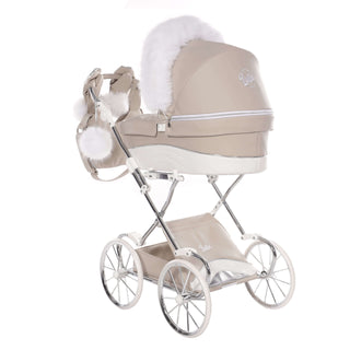 Junama glitter white dolls pram in white — foldable toy pram with adjustable handle | Butterflies Baby UK