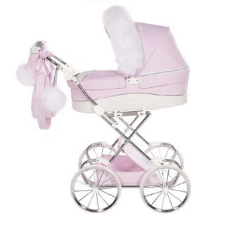 Junama glitter pink dolls pram in pink — foldable toy pram with adjustable handle | Butterflies Baby UK