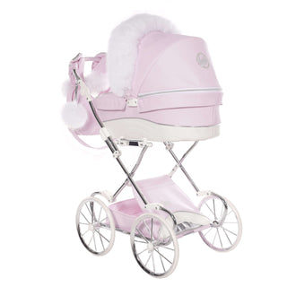 Junama glitter pink dolls pram in pink — foldable toy pram with adjustable handle | Butterflies Baby UK
