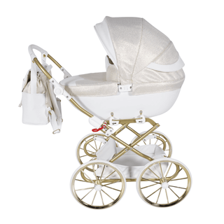 Junama white dolls pram in white — foldable toy pram with adjustable handle | Butterflies Baby UK