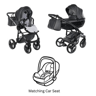 Junama fluo grey — pram & pushchair set, made in Europe | Butterflies Baby UK