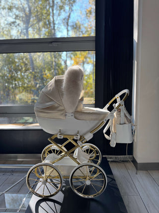 Junama white dolls pram in white — foldable toy pram with adjustable handle | Butterflies Baby UK