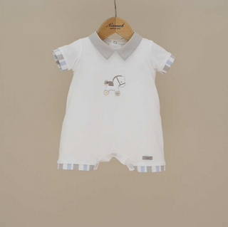 Ninnaoh Boys Rocking Horse Romper With Striped Trim