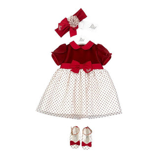 Petit Italia Red Velvet Bodice Swiss Dot Glitter Hem Dress