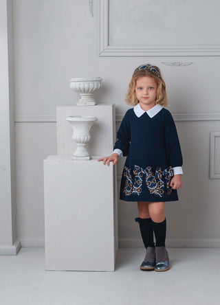 Rochy Rochy Vintage Navy & Gold Chain Dress - AW25 Collection – AW25 handmade in Spain | Butterflies Baby UK
