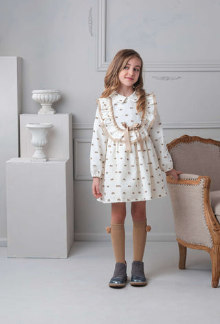 Rochy PRE ORDER - Rochy Cream & Camel Polkadot Dress AW25 Collection – Butterflies Baby