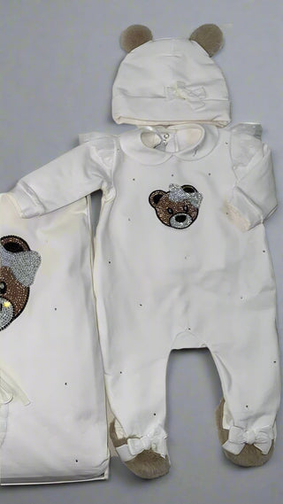 Petit Italia Ivory Teddy Bear Baby Grow