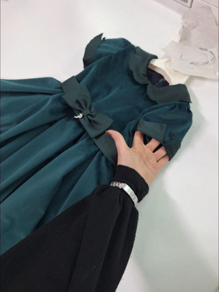 Emerald Green Pure Velvet Petit Italia Dress & Headband