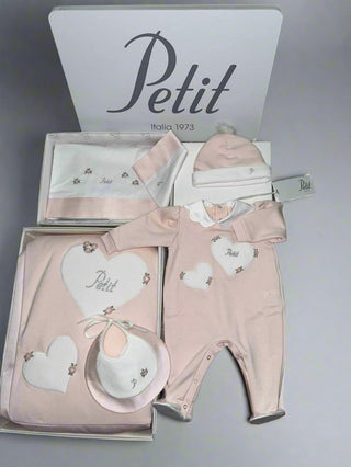 Petit Italia Pink Heart Embroidered Baby Grow