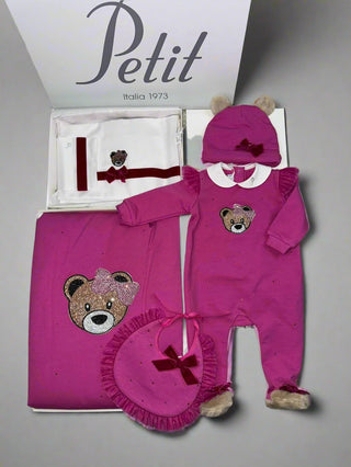 Petit Italia Layette Set Fuschia Pink Teddy Bear