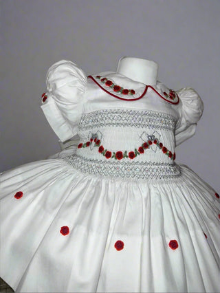 White & Red Smocked Dress