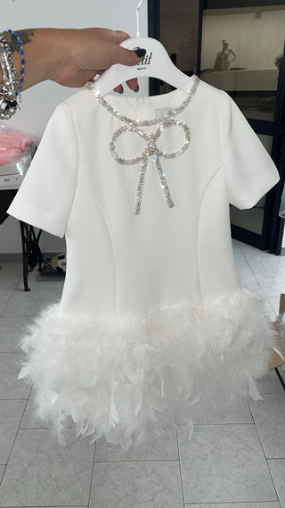 White Feather and Diamante Dress